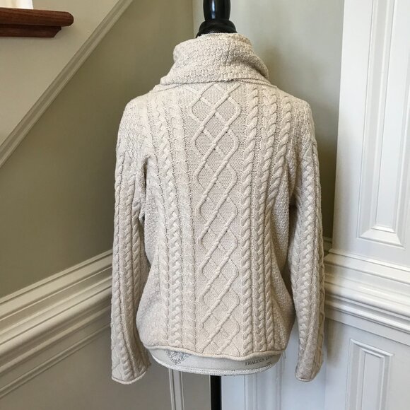 Burgess Cable Knit Fisherman Sweater Womens Small Cream Turtleneck Long Sleeve - Picture 11 of 12